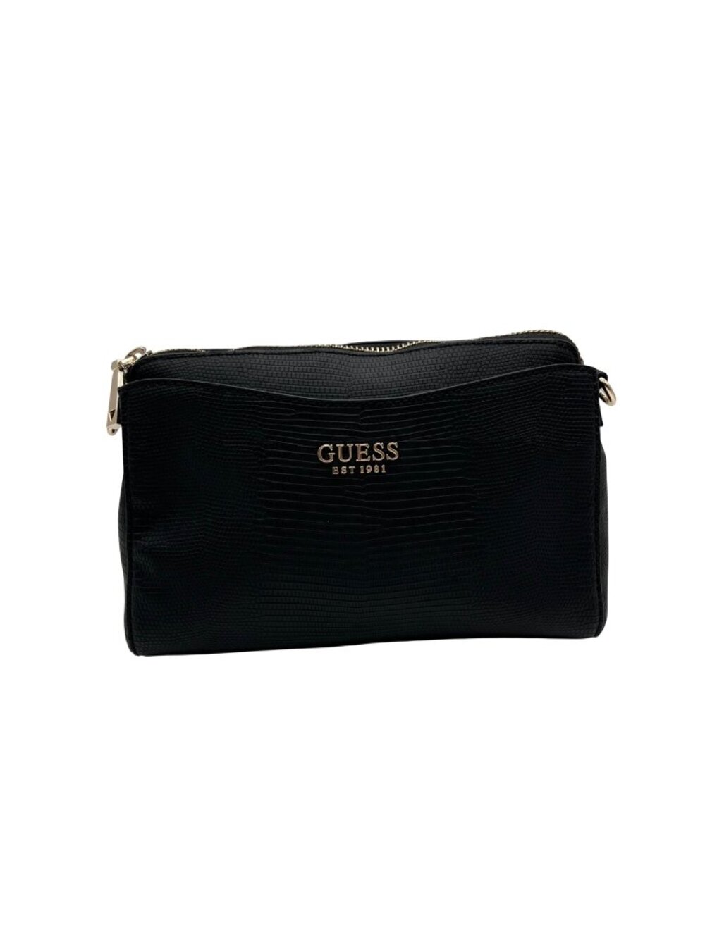 Guess Black Faux Leather Triple Compartment Crossbody